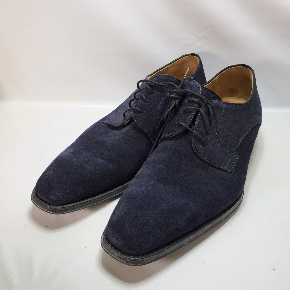 Magnanni Derby Shoes Mens 12 Navy Blue Suede Square Toe Lace Up Made in Portugal
